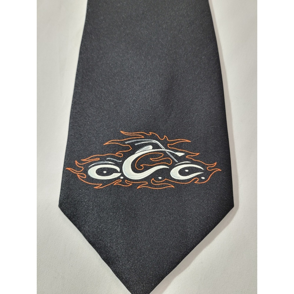 Orange County Choppers Men Black Necktie OCC Motorcycle Flame Graphic Biker Tie